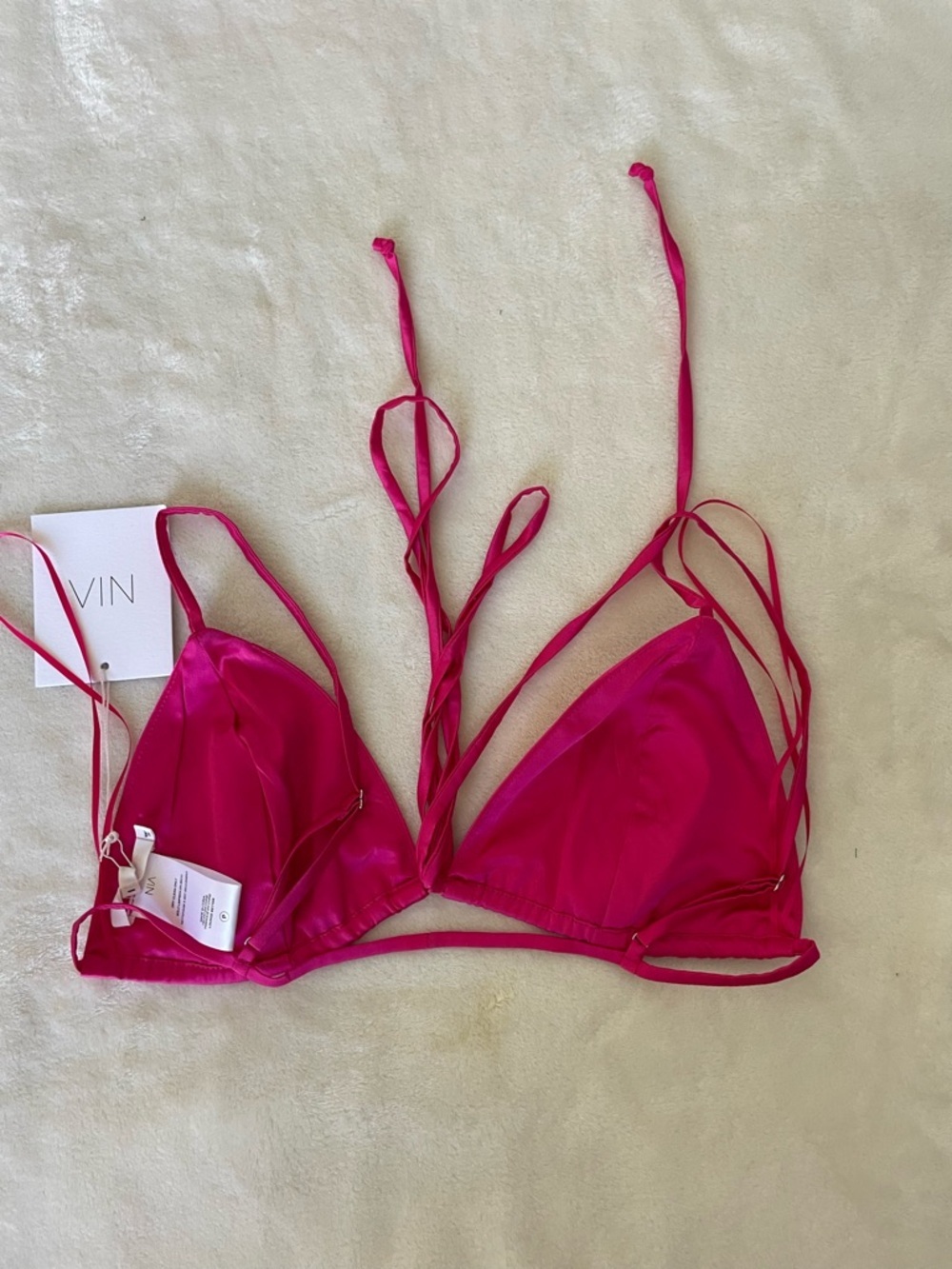 Nia The Label Satin Triangle Bralette in Vibrant Pink - Picture 4 of 7